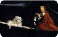Vittor Carpaccio, particolare del "Miracolo della reliquia della Croce a Rialto", raffigurante "il bolognese"